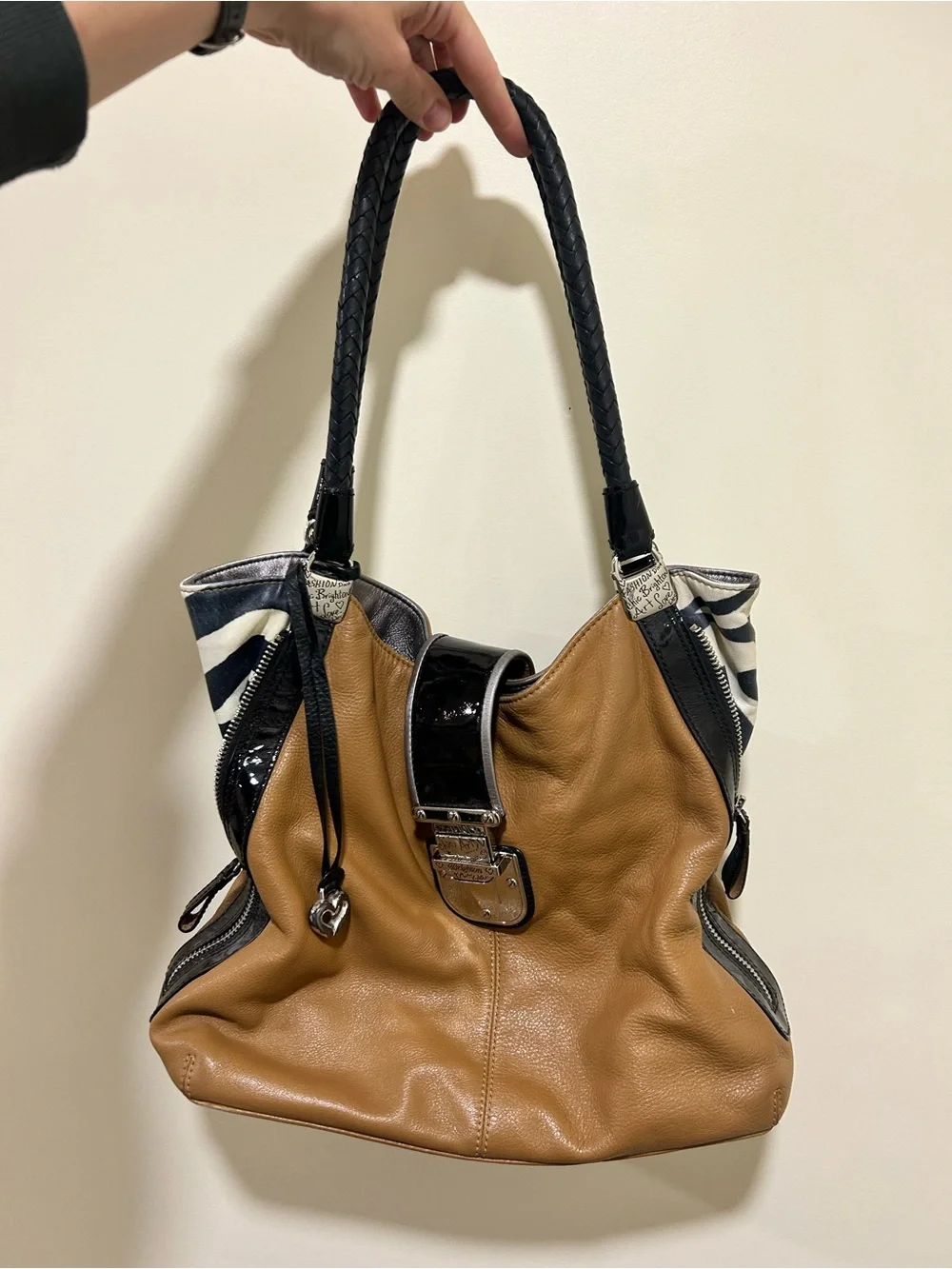 Brighton Fashionista City Block Dovima Zebra Leather Bag